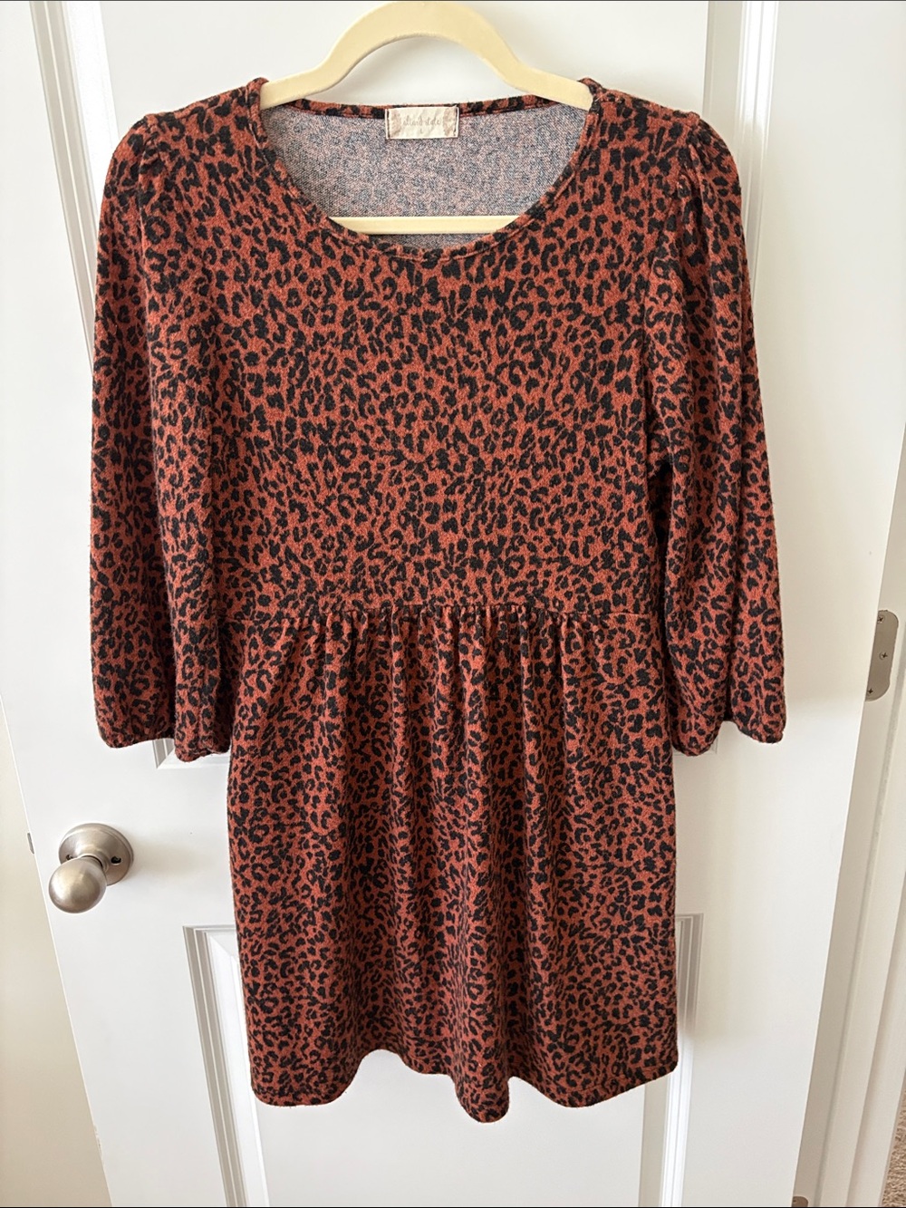 Altar'd State Rust and Black Leopard Print Long Sleeve Dress